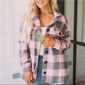 La Miel Pink & Gray Plaid Shacket